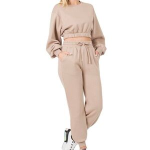 Women's Ash Mocha Cropped Jogger Set